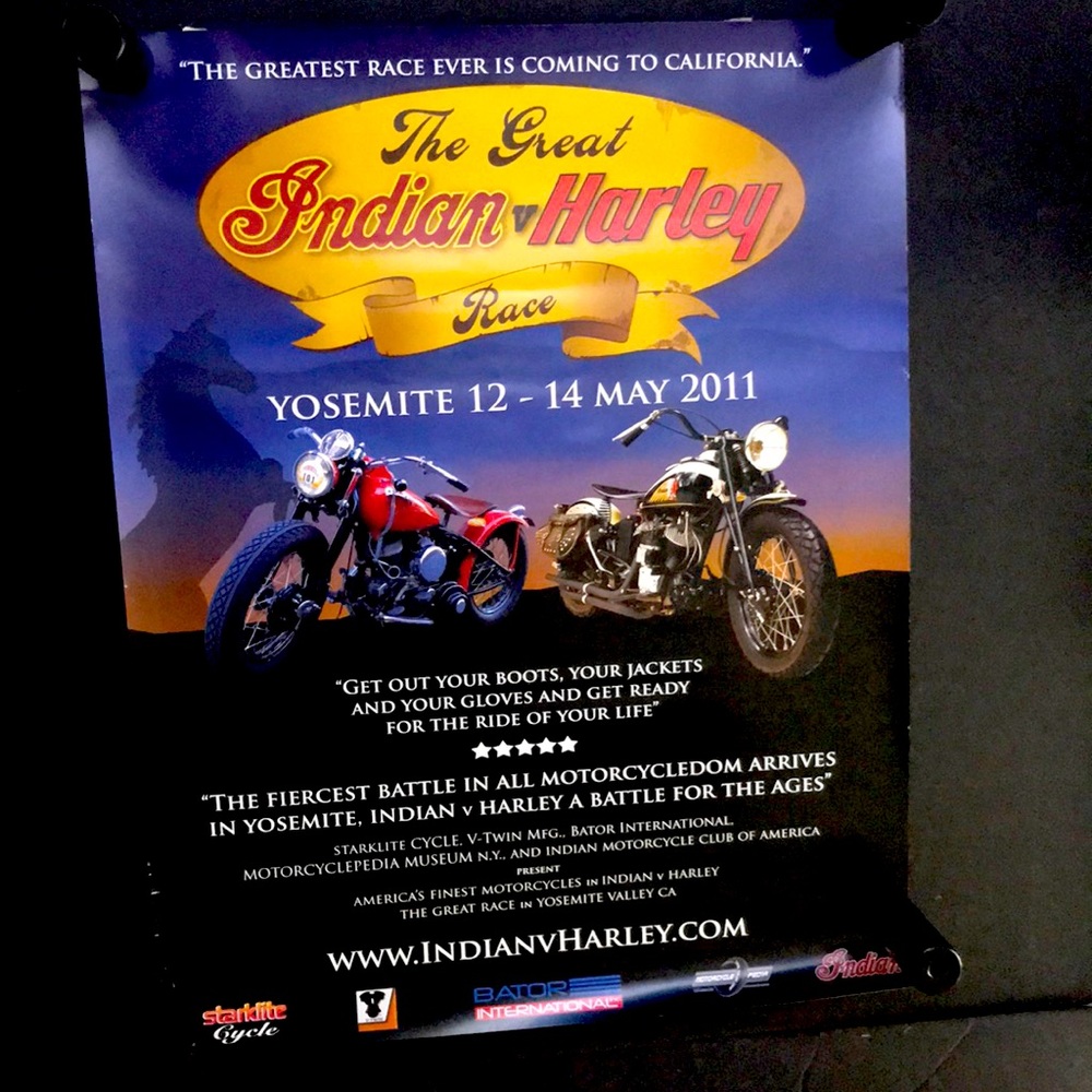 Rare Wall Art Poster Indian vs Harley Davidson Motorcycles